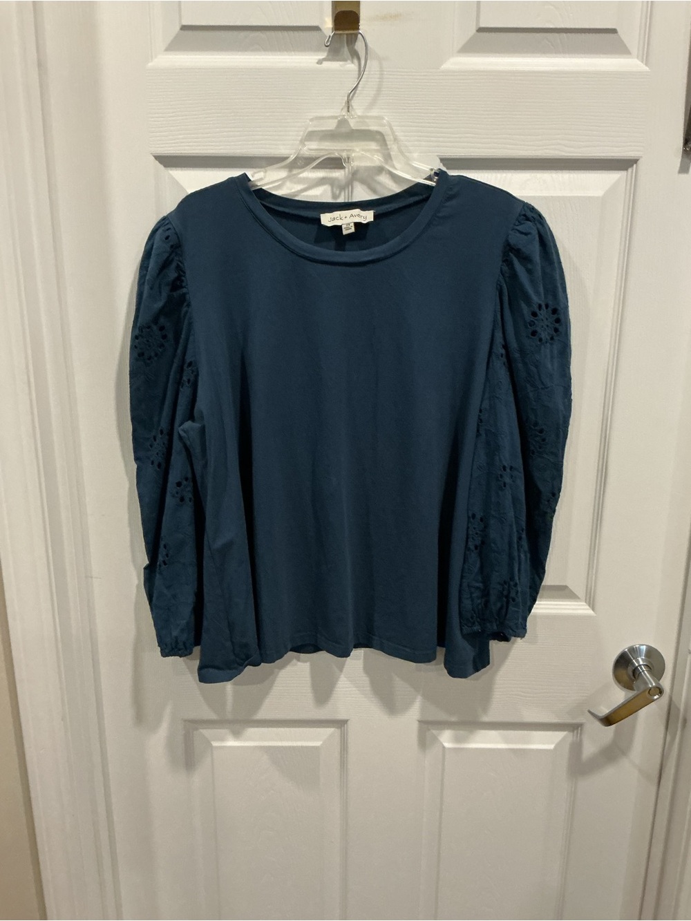 Blue Puff-Sleeve Cotton Top